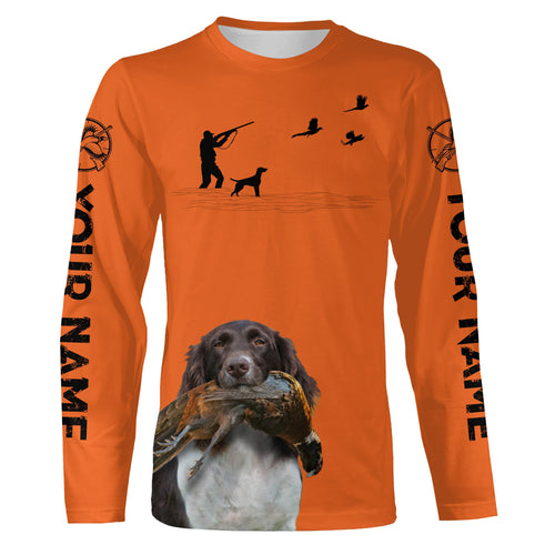 Small Munsterlander Dog Pheasant Hunting Custom name Orange Shirts for Upland hunters FSD4017