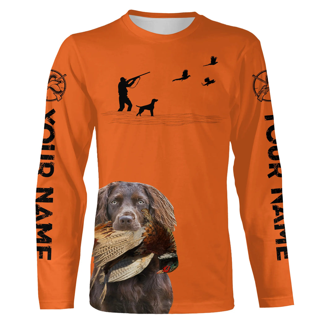 Boykin Spaniel Dog Pheasant Hunting Custom name Orange Shirts for Upland hunters FSD3953