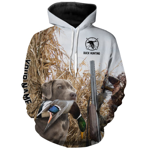 Duck hunting with Dog Silver Labs Custom Name All over print Shirts, Duck hunting gifts FSD4020