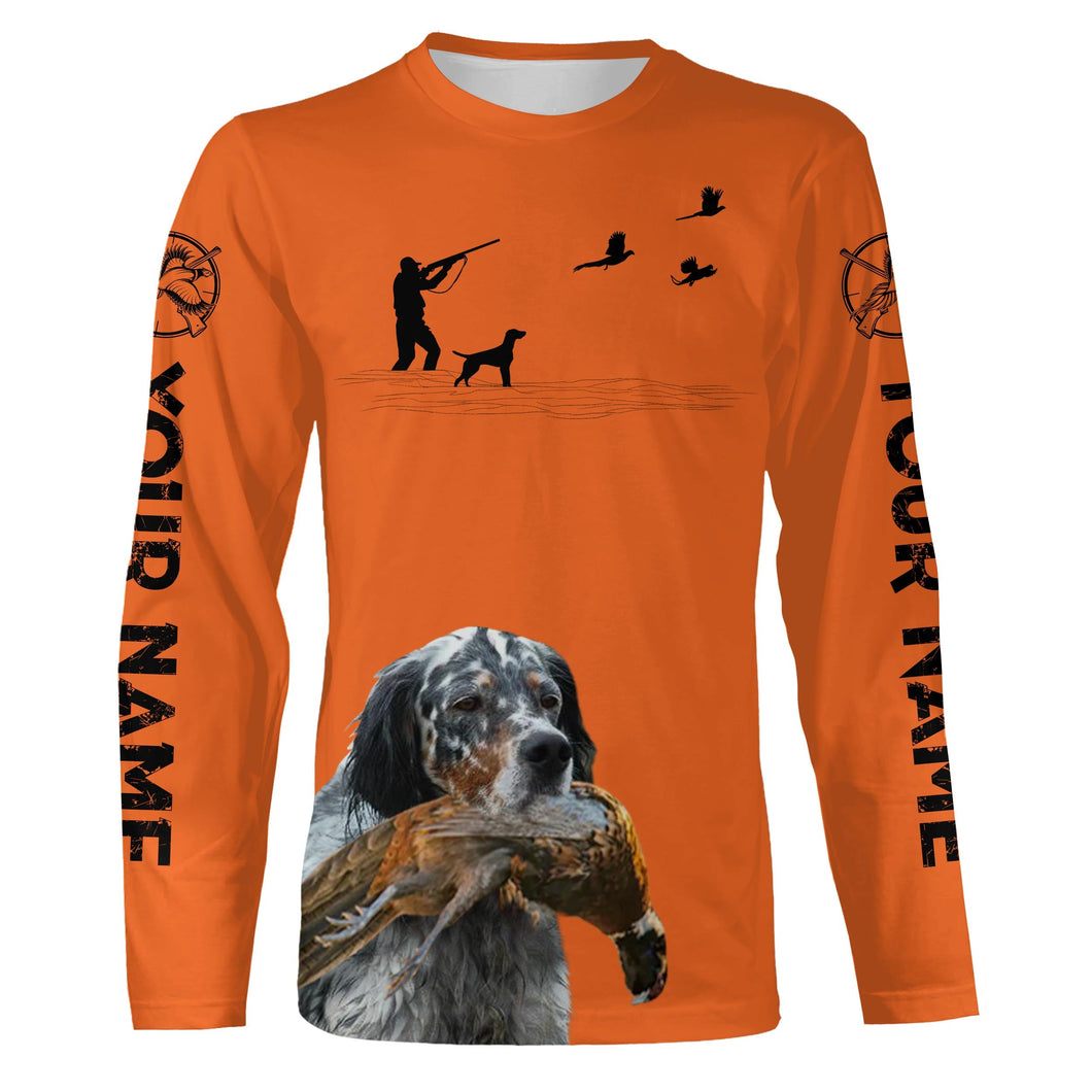 Llewellin Setter Dog Pheasant Hunting Custom name Orange Shirts for Upland hunters FSD4021