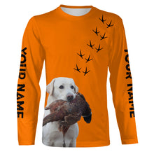 Load image into Gallery viewer, White Labs Dog Pheasant Hunting Blaze Orange custom Name Hunting Hoodie, T-shirt FSD3971