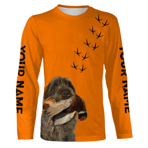 Pointing Dogs Breeds Pheasant Hunting Custom Name Blaze Orange Long Sleeve Shirts for Bird Hunter FSD4018