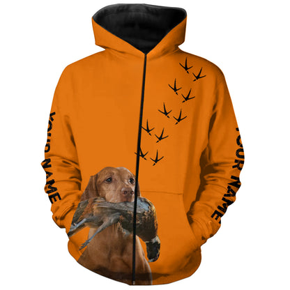Vizsla Dog Pheasant Hunting Blaze Orange custom Name Hunting Hoodie, T-shirt FSD3975