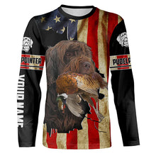 Load image into Gallery viewer, Pudelpointer Pheasant hunting Dogs American flag Custom Name Shirts, gifts for hunting dog owners FSD3798