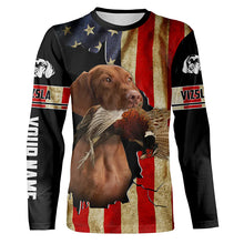 Load image into Gallery viewer, Vizsla Bird Dog Pheasant hunting American flag Custom Name Shirts, gifts for hunting dog owners FSD3801