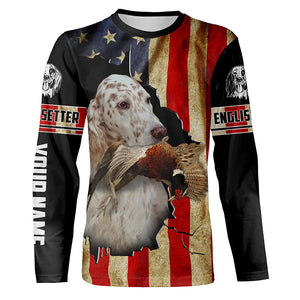 English Setter bird Dog Pheasant hunting American flag Customized Name Shirts, Hoodie FSD3807