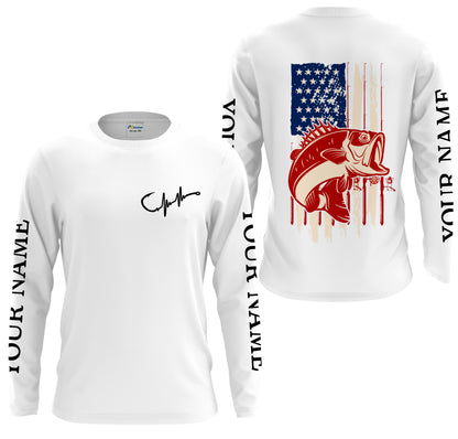 Personalized Bass Fishing Jerseys American Flag, Bass Fisherman Performance Fishing UV Protection Shirts - FSD2458