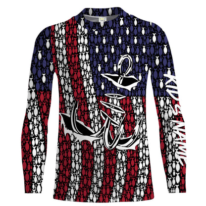 American Flag 3D Fish Hook Treble Hook Custom Name All Over Printed UV Protection Shirts Fishing Apparel Patriotic Gift FSD2015