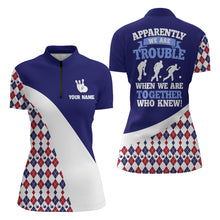 Load image into Gallery viewer, Custom Bowling Shirt for Women, Blue Argyle Bowling Jersey with Name League Quarter-Zip Shirt NBZ175