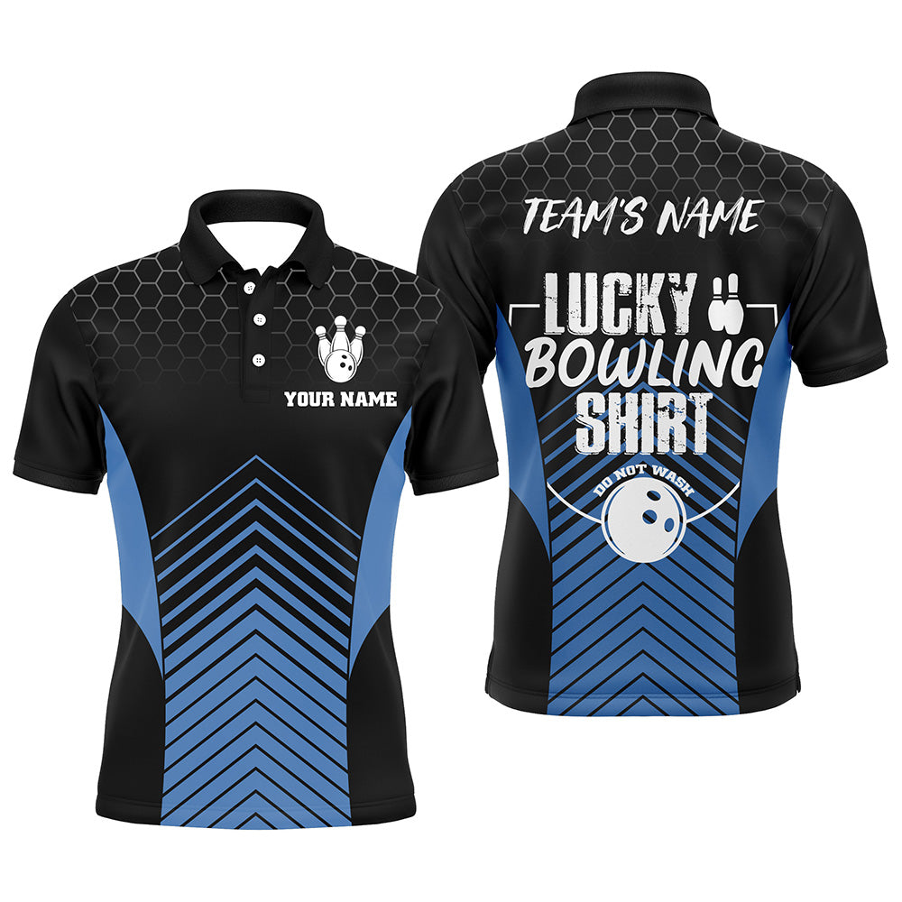 Lucky Bowling Shirt, Funny Blue Polo Bowling Shirt for Men, Custom Team's Name Bowler Jersey NBP122