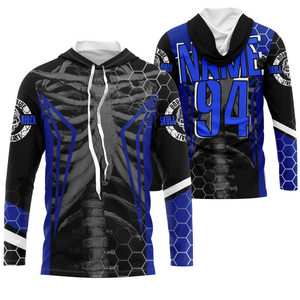 Personalized Racing Jersey UPF30+, Cool Bone Motorcycle Motocross Off-Road Riders Racewear - Blue| NMS625