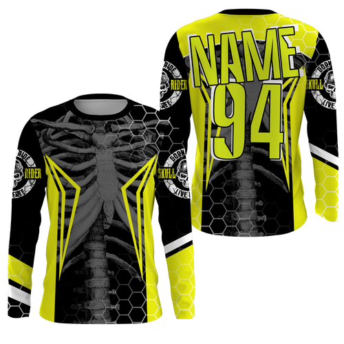 Personalized Racing Jersey UPF30+, Cool Bone Motorcycle Motocross Off-Road Riders Racewear - Yellow| NMS626
