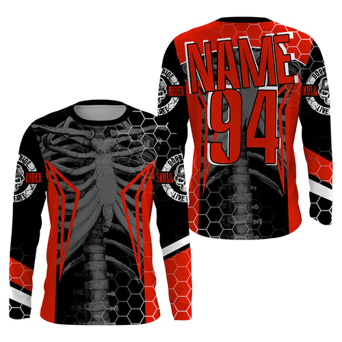 Personalized Racing Jersey UPF30+, Cool Bone Motorcycle Motocross Off-Road Riders - Red| NMS1457