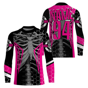 Personalized Racing Jersey UPF30+, Cool Bone Motorcycle Motocross Off-Road Riders - Pink| NMS1458