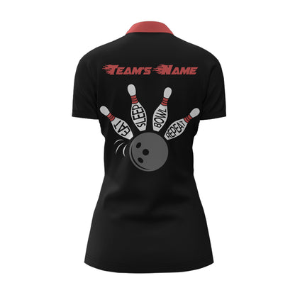 Custom Bowling Shirt for Women, Vintage Ladies Bowling Quarter-Zip Shirt for Team Eat Sleep Bowl NBZ164