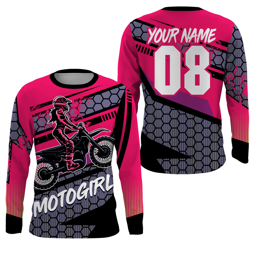 MotoGirl personalized jersey motocross women girls biker dirt bike racing long sleeves NMS1086