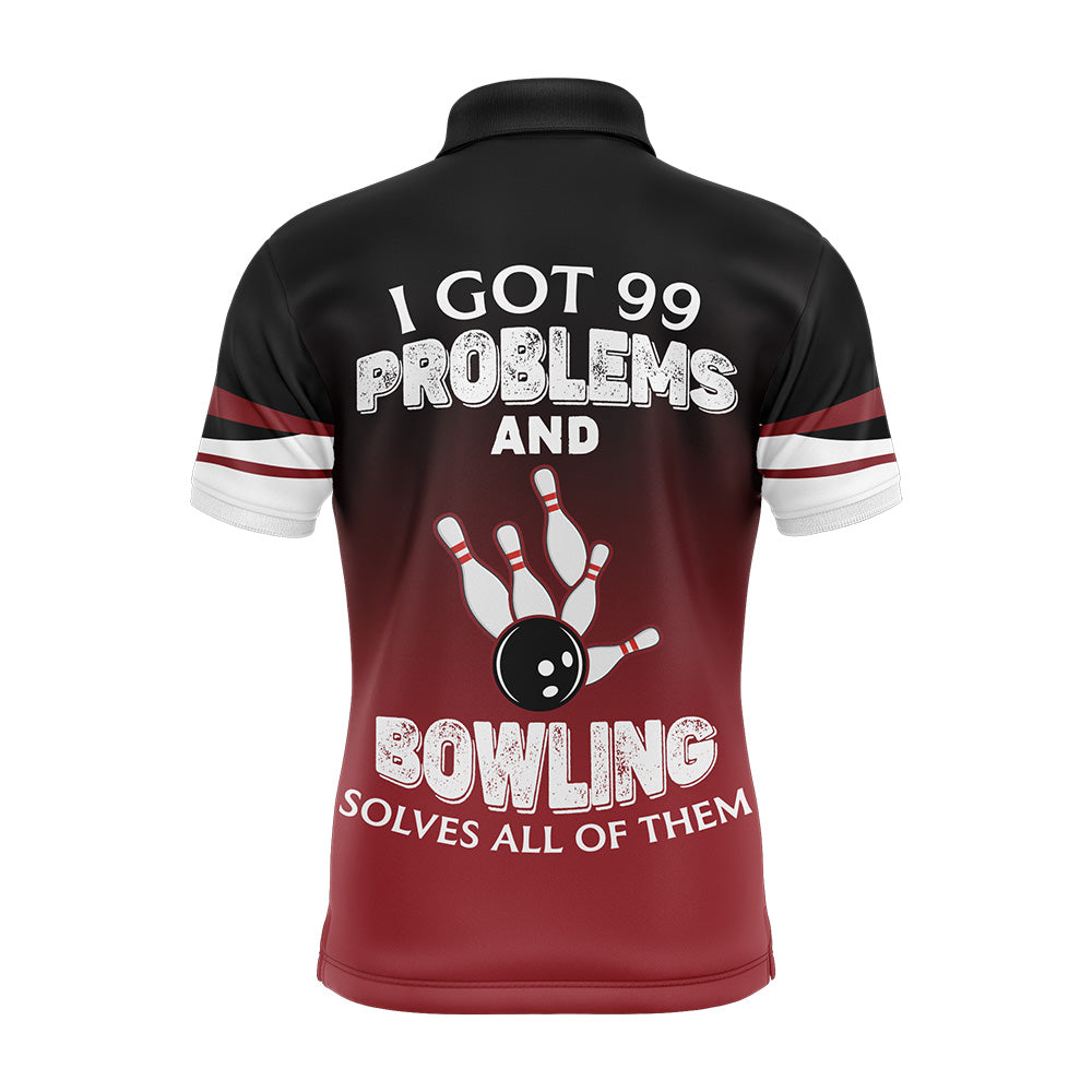 Red & Black Funny Polo Bowling Shirt for Men, Custom Name Bowling Jersey, Vintage Bowlers Shirt NBP134