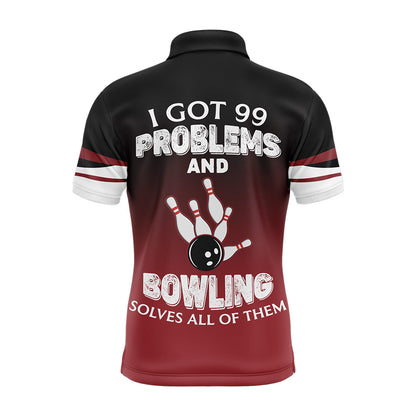 Red & Black Funny Polo Bowling Shirt for Men, Custom Name Bowling Jersey, Vintage Bowlers Shirt NBP134