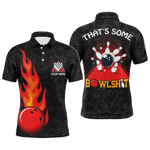 Funny Flame Polo Bowling Shirt for Men, Custom Name Black Bowling Jersey Cool Bowlers Shirt NBP130