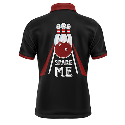 Red & Black Polo Bowling Shirt for Men, Custom Name Bowling Jersey, Spare Me Bowlers Shirt NBP133