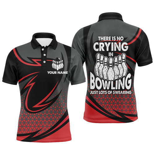 Funny Polo Bowling Shirt for Men, Red & Black Custom Bowling Jersey, No Crying Lots of Swearing NBP144