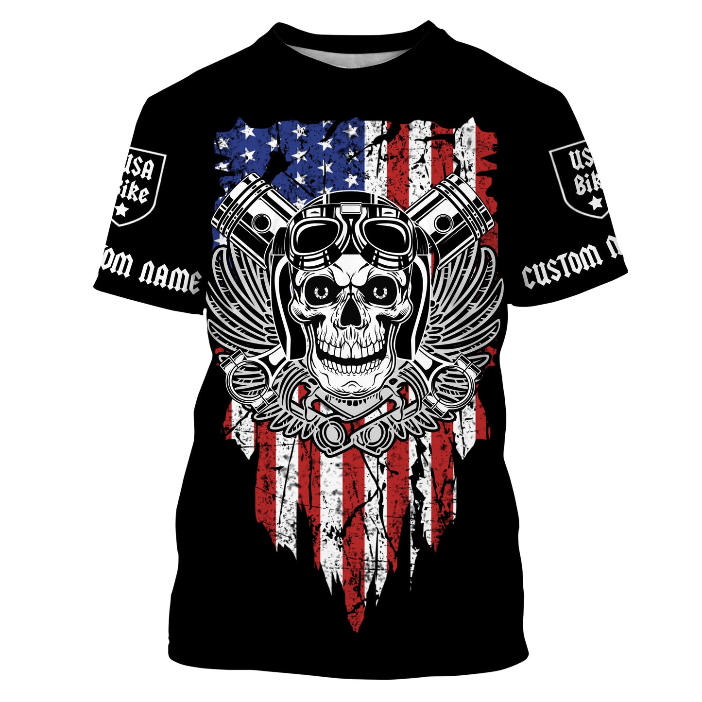 USA Bike Personalized Riding Jersey American Flag Skull Biker Shirt Patriotic Off-road Motorcycle NMS480