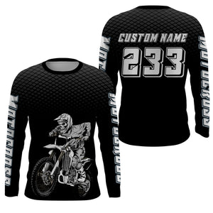 Black custom skull motocross jersey UV protective dirt bike racing off-road motorcycle racewear| NMS923