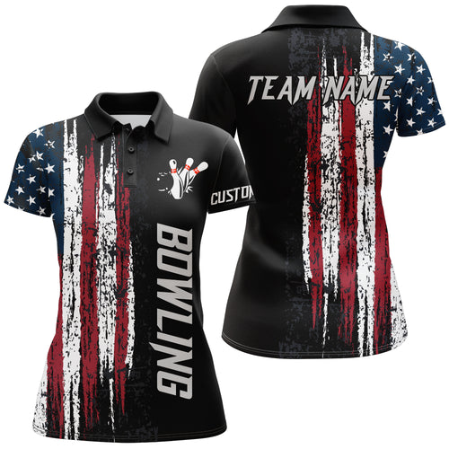 American Flag Bowling Shirt for Women Custom Bowling Jersey for Team Patriots Ladies Polo Shirt NBP149