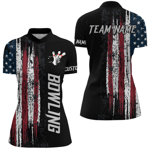 American Flag Bowling Shirt for Women Custom Bowling Jersey for Team Patriots Ladies Quarter-Zip NBZ149