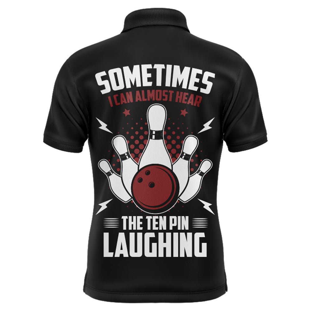 Funny Flame Polo Bowling Shirt for Men, Custom Name Black Bowling Jersey Ten Pin Laughing NBP131