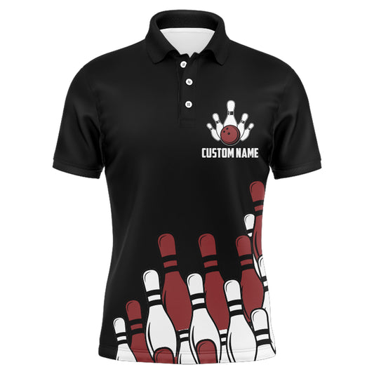 Funny Flame Polo Bowling Shirt for Men, Custom Name Black Bowling Jersey Ten Pin Laughing NBP131