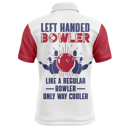 Left Handed Bowler Custom Polo Bowling Shirt for Men, Red & White Bowling Jersey 3D Print NBP137