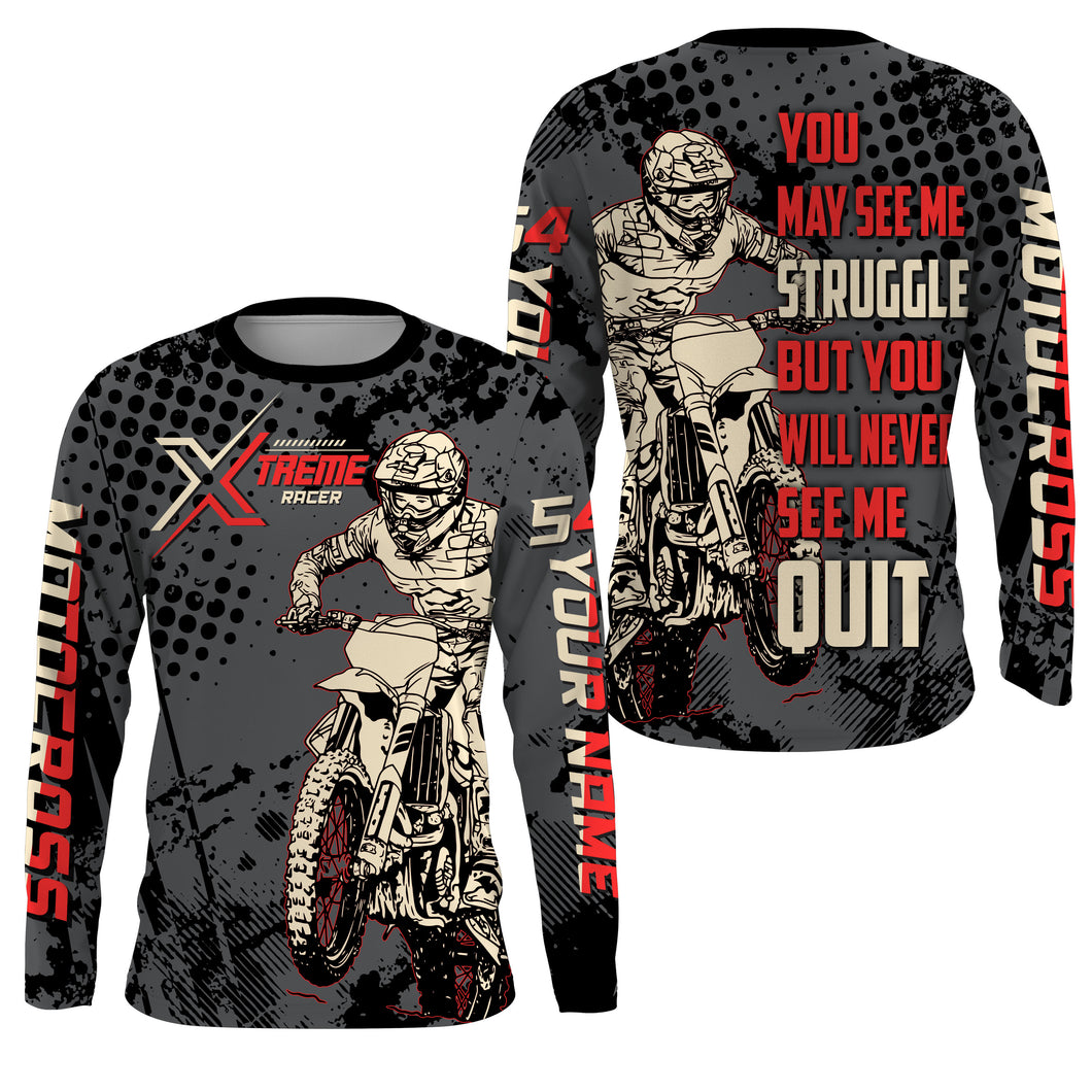 Personalized Motocross Jersey UPF30+ UV Protect, Never Quit Dirt Bike Off-Road Riders Racewear| NMS443