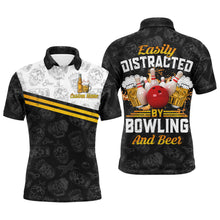 Load image into Gallery viewer, Funny Bowling Shirt for Men Easily Distracted By Bowling and Beer Custom Bowling Polo Jersey NBP112