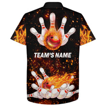 Load image into Gallery viewer, Flame Hawaiian Bowling Shirt, Personalized Team Bowlers Jersey Short Sleeve Button Down Fire Bowling NBH65