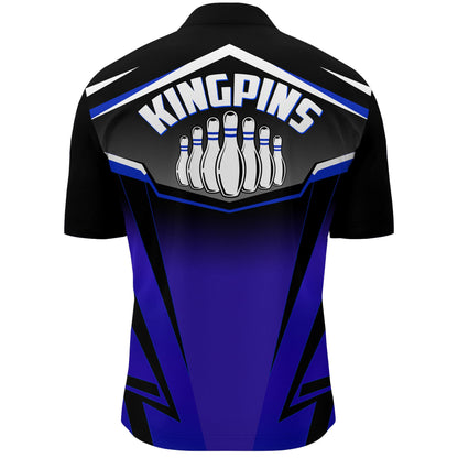 Custom Bowling Shirt for Men, Kingpins Blue Quarter-Zip Bowling Shirt with Name, Men Bowlers Jersey NBZ181