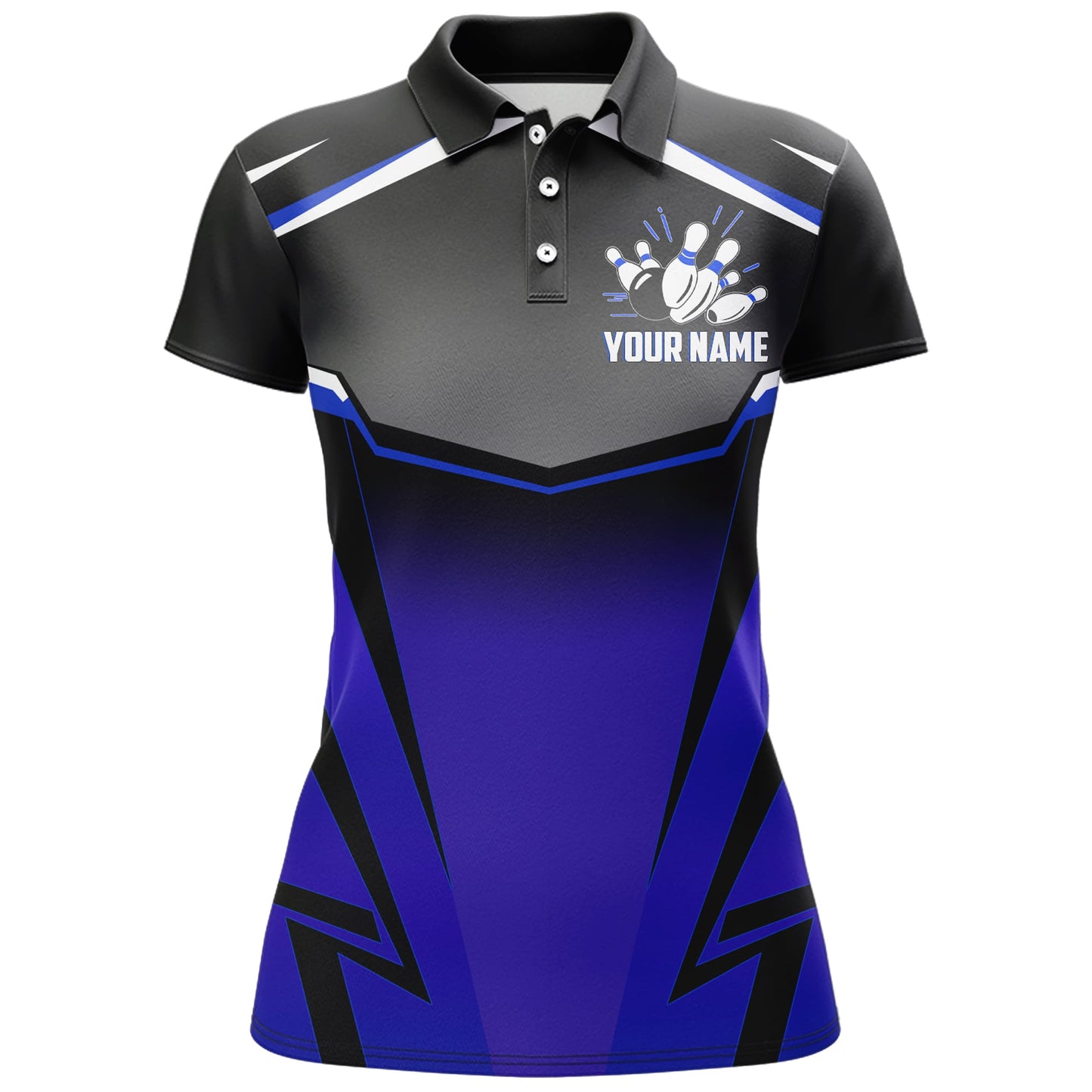 Custom Bowling Shirt for Women Kingpins Blue Polo Bowling Shirt with Name, Ladies Bowling Jersey NBP181
