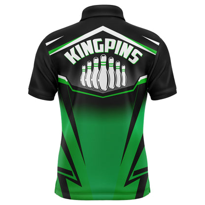 Custom Bowling Shirt for Men Kingpins Green Polo Bowling Shirt with Name, Men Bowlers Jersey League NBP182