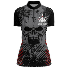 Load image into Gallery viewer, Personalized Skull Bowling Shirt for Women Custom Team's Name Bowling Jersey Lady Quarter-Zip Shirt NBZ126