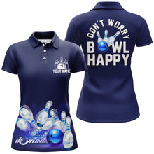Load image into Gallery viewer, Custom Bowling Shirt for Women, Don&#39;t Worry Bowl Happy, Blue Bowling Polo Jersey Ladies Girl Bowler NBP165