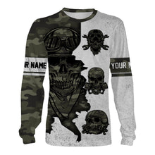Load image into Gallery viewer, Skull Biker Personalized Long Sleeves Hoodie T-shirt, Camo Print Off-road Racing Motorcycle Shirt| NMS306