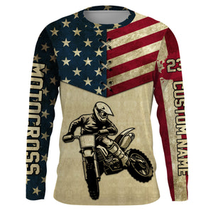 Personalized Motocross Racing Jersey UPF30+ UV Protection American Flag MotoX Dirt Bike Racewear| NMS398