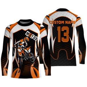 Personalized MotoX jersey UPF30+ orange dirt bike racing motorcycle off-road riders long sleeves| NMS913