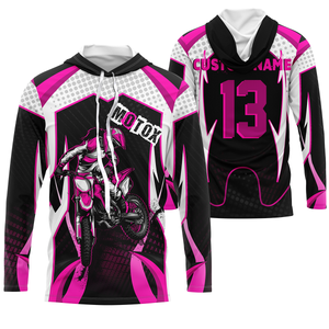 Custom MotoX Jersey UPF30+ biker girl motorcycle pink dirt bike racing off-road riders long sleeve| NMS915