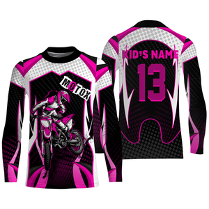 Custom MotoX Jersey UPF30+ biker girl motorcycle pink dirt bike racing off-road riders long sleeve| NMS915