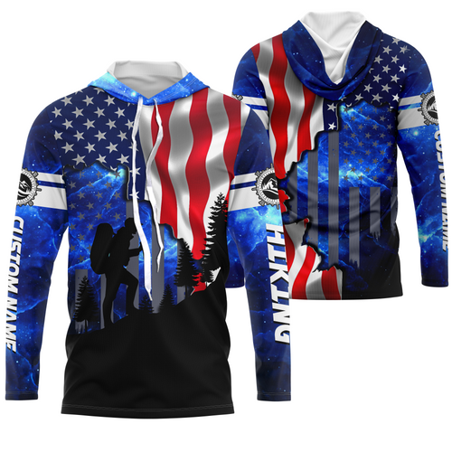 Customized Hiking American Flag Patriotic UV Protection Custom Name Long Sleeves Shirt| SP122