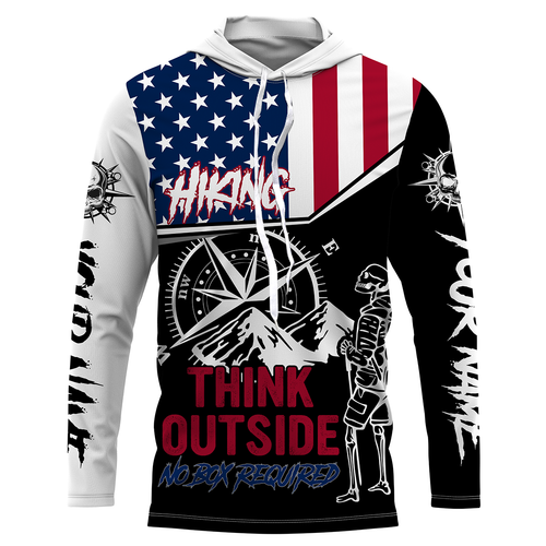 Personalized American Flag Shirt Hiker T-shirt Skull Think Outside Hiking TShirt Patriotic Shirt UPF 30+| SP48