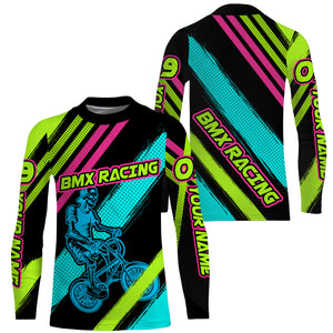 Custom adult kid BMX jersey UPF30+ Skull cycling shirt Green off-road bike shirt Bicycle clothes| SLC34