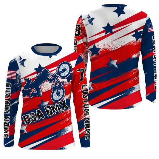 American adult kid BMX jersey Custom UPF30+ Patriotic riding gear USA Freeride Cycling shirt| SLC25