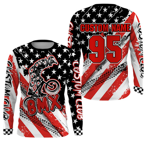 Adult kid BMX jersey Patriotic UPF30+ freeride gear USA cycling shirt bicycle motocross racewear| SLC32